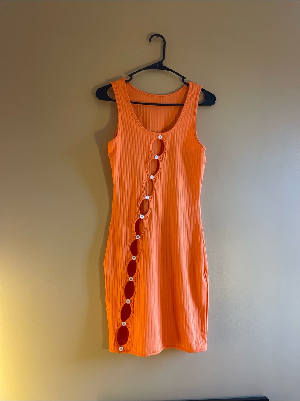Blush Mark. Sleeveless Orange Mini Dress with Diagonal Cutout- Size Medium.